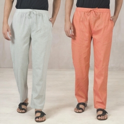 Combo of 2 Cotton Men Handloom Pant White and Brick Red-49313