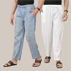 Combo of 2 Cotton Men Handloom Pant White and Denim-36661
