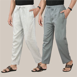 Combo of 2 Cotton Men Handloom Pant White and Gray-36670