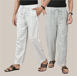 Combo of 2 Cotton Men Handloom Pant White and Gray-36744