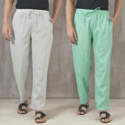 Combo of 2 Cotton Men Handloom Pant White and Green-49314