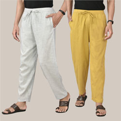 Combo of 2 Cotton Men Handloom Pant White and Lemon Yellow-36679