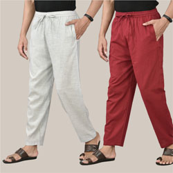 Combo of 2 Cotton Men Handloom Pant White and Maroon-36694