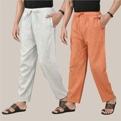 Combo of 2 Cotton Men Handloom Pant White and Mustard-36700