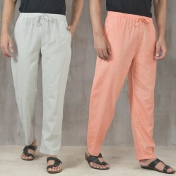 Combo of 2 Cotton Men Handloom Pant White and Peach-49317