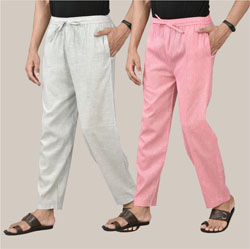 Combo of 2 Cotton Men Handloom Pant White and Pink-36709