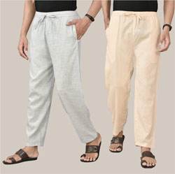 Combo of 2 Cotton Men Handloom Pant White and Pink-36712