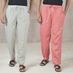 Combo of 2 Cotton Men Handloom Pant White and Pink-49318