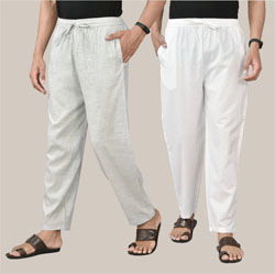 Combo of 2 Cotton Men Handloom Pant White and White-36716