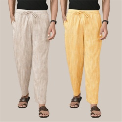 Combo of 2 Cotton Men Handloom Pant Yellow and Beige-39987
