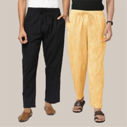 Combo of 2 Cotton Men Handloom Pant Yellow and Black-39954
