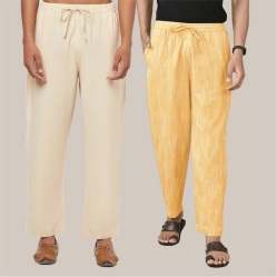 Combo of 2 Cotton Men Handloom Pant Yellow and Cream-40071
