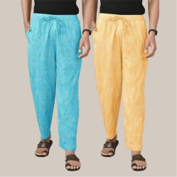 Combo of 2 Cotton Men Handloom Pant Yellow and Cyan-40086