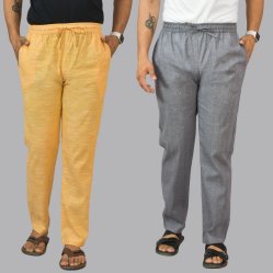 Combo of 2 Cotton Men Handloom Pant Yellow and Dark Gray-44449