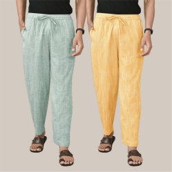 Combo of 2 Cotton Men Handloom Pant Yellow and Light Gray-40101