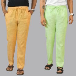 Combo of 2 Cotton Men Handloom Pant Yellow and Mint Green-44446