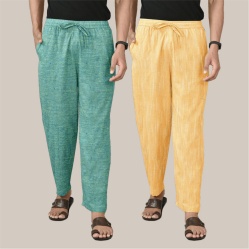 Combo of 2 Cotton Men Handloom Pant Yellow and Olive Green-40041