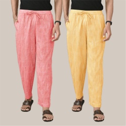 Combo of 2 Cotton Men Handloom Pant Yellow and Peach-40002