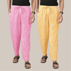 Combo of 2 Cotton Men Handloom Pant Yellow and Pink-40016