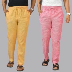 Combo of 2 Cotton Men Handloom Pant Yellow and Pink-44447