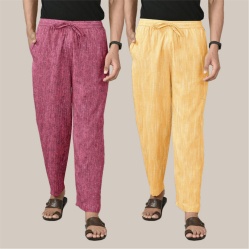 Combo of 2 Cotton Men Handloom Pant Yellow and Purple-40052
