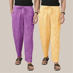 Combo of 2 Cotton Men Handloom Pant Yellow and Purple-40079