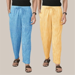 Combo of 2 Cotton Men Handloom Pant Yellow and Sky Blue-40092