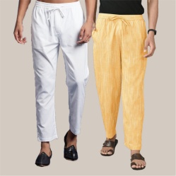 Combo of 2 Cotton Men Handloom Pant Yellow and White-39971