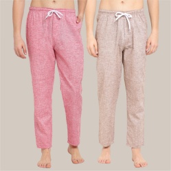 Combo of 2 Cotton Men Handloom Pyjama Pant Beige and Pink-39507