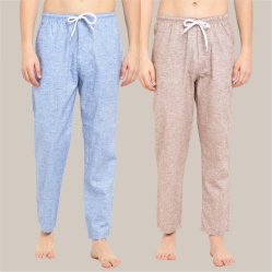 Combo of 2 Cotton Men Handloom Pyjama Pant Beige and Sky Blue-39502