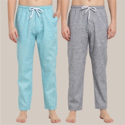 Combo of 2 Cotton Men Handloom Pyjama Pant Cyan and Gray-39506