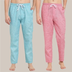 Combo of 2 Cotton Men Handloom Pyjama Pant Cyan and Pink-39508