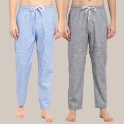 Combo of 2 Cotton Men Handloom Pyjama Pant Gray and Sky Blue-39500