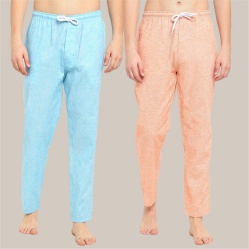Combo of 2 Cotton Men Handloom Pyjama Pant Peach and Denim-39489