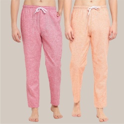 Combo of 2 Cotton Men Handloom Pyjama Pant Pink and Peach-39497