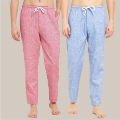 Combo of 2 Cotton Men Handloom Pyjama Pant Pink and Sky Blue-39501