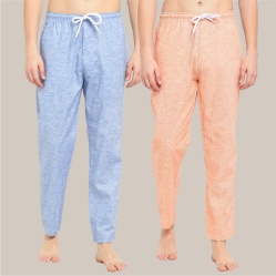 Combo of 2 Cotton Men Handloom Pyjama Pant Sky Blue and Peach-39495
