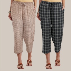 Combo of 2 Cotton Women Culottes Black and Beige-39531
