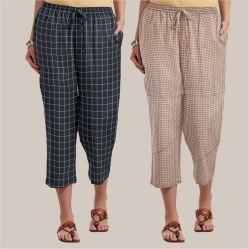 Combo of 2 Cotton Women Culottes Black and Beige-39536
