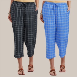 Combo of 2 Cotton Women Culottes Black and Blue-39611