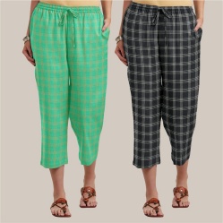 Combo of 2 Cotton Women Culottes Black and Green-39554