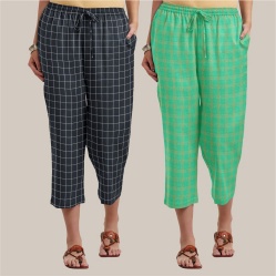 Combo of 2 Cotton Women Culottes Black and Green-39559