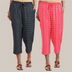 Combo of 2 Cotton Women Culottes Black and Peach-39613