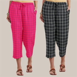 Combo of 2 Cotton Women Culottes Black and Pink-39581