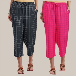 Combo of 2 Cotton Women Culottes Black and Pink-39586