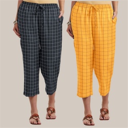 Combo of 2 Cotton Women Culottes Black and Yellow-39599