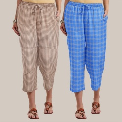 Combo of 2 Cotton Women Culottes Blue and Beige-39533