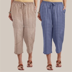 Combo of 2 Cotton Women Culottes Blue and Beige-39535