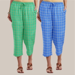 Combo of 2 Cotton Women Culottes Blue and Green-39556