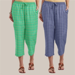 Combo of 2 Cotton Women Culottes Blue and Green-39558